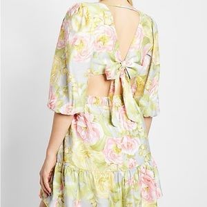 Express floral tie back ruffle hem mini dress size M NWT